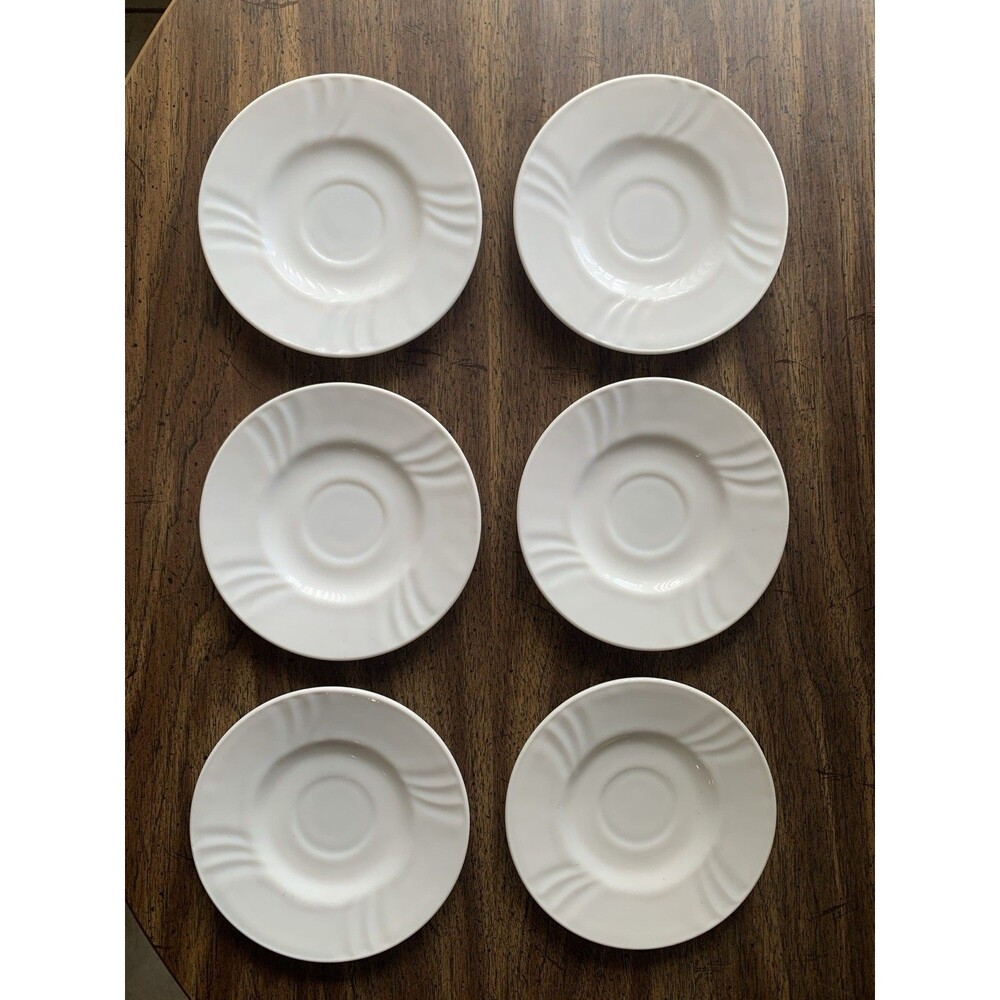 Harmonia Spain Lot Of 6 Milk Opal Glass Saucers White 6.25 in Vintage Excellent